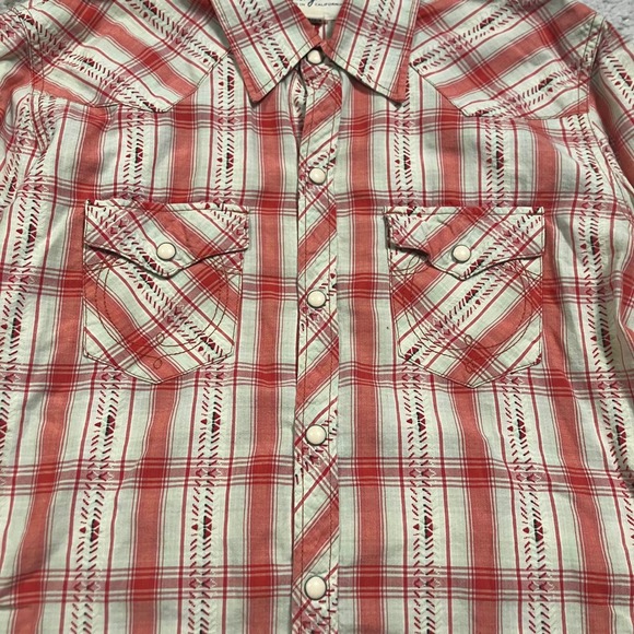 True Religion Plaid Western Snap Button Shirt Womens M Blue Brown Long Sleeve - Picture 2 of 12